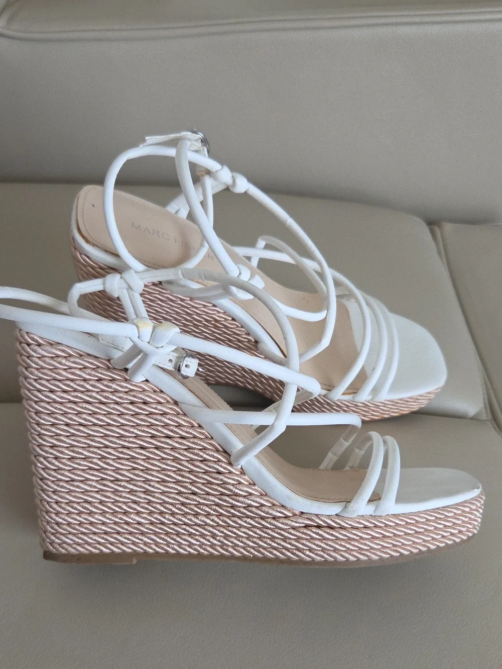 Marc Fisher White Strappy Wedge Sandals